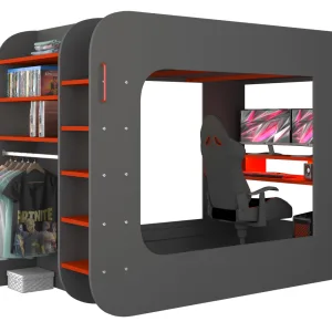 "מיטת גלריה 120x200 עם שולחן ותאורת LED – דגם MSpace"