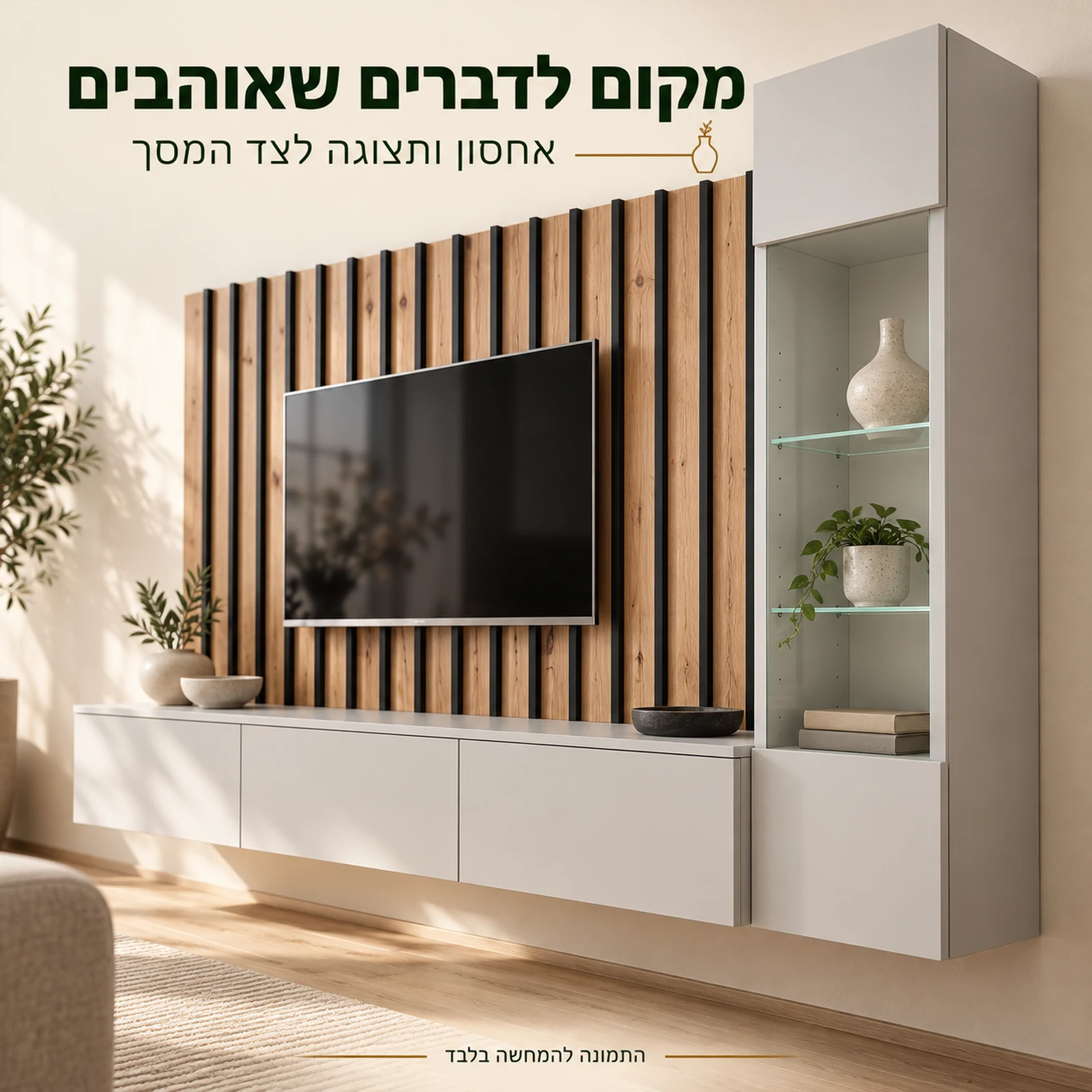 יחידת קיר Verti – אחסון ותצוגה לצד המסך