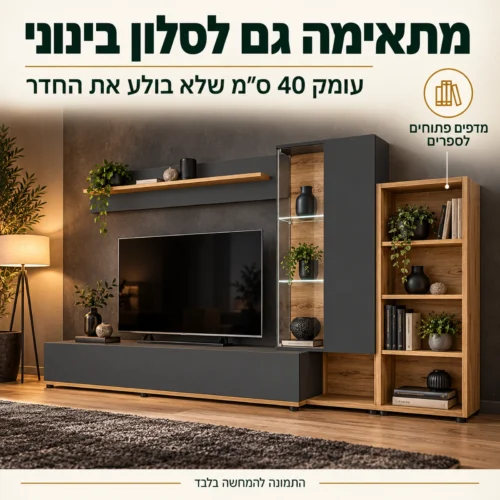 יחידת קיר לטלוויזיה Silk II בעומק 40 ס״מ – מתאימה גם לסלון בינוני