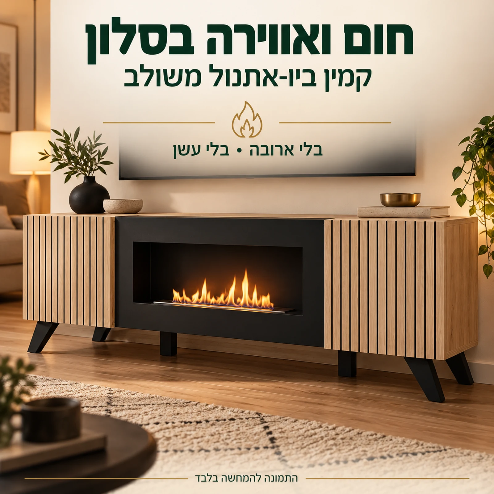 ארונית הטלוויזיה Liam עם קמין ביו-אתנול משולב