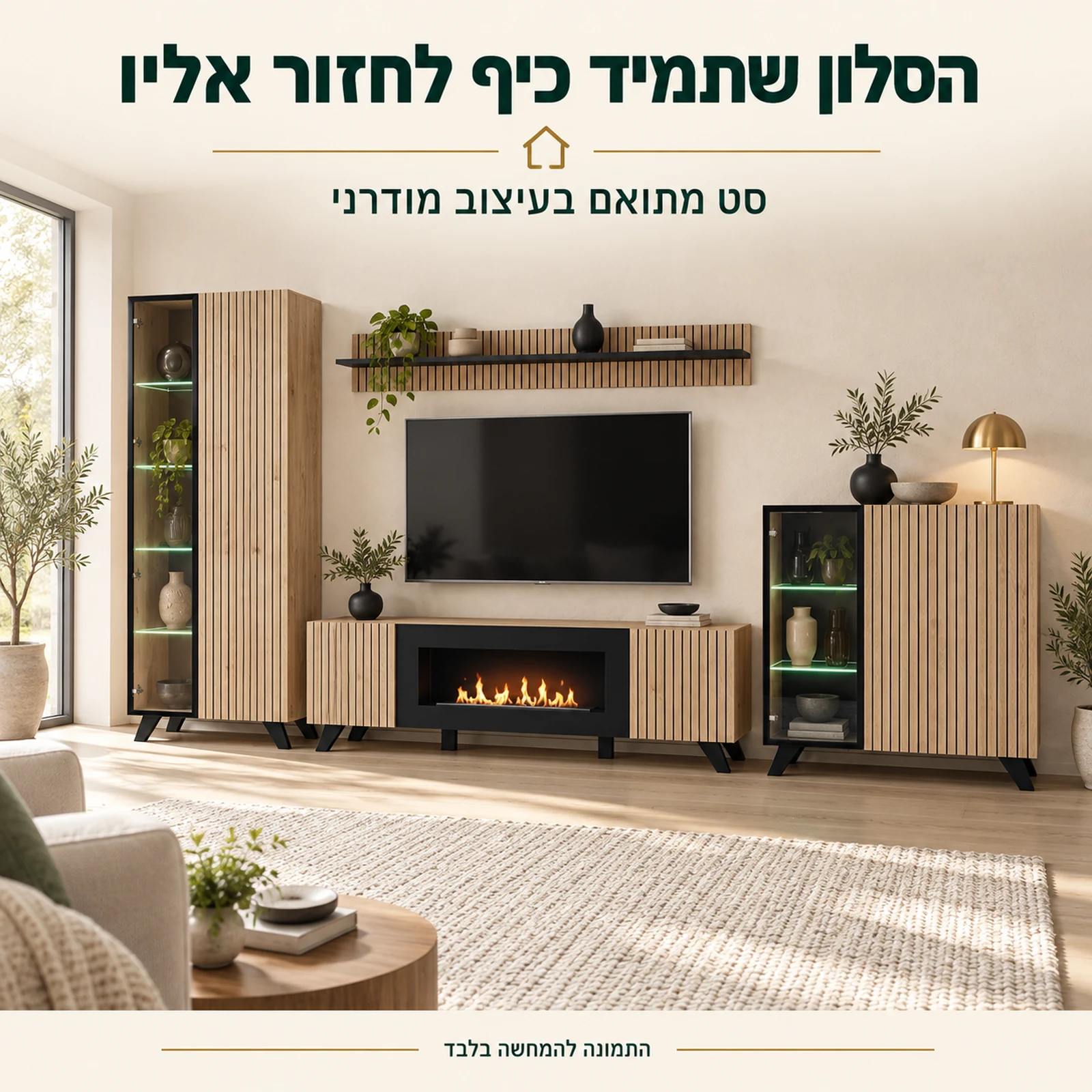 סט Liam עם קמין ביו-אתנול בחדר מגורים מודרני