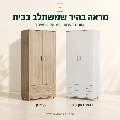ארון בגדים בגוון עץ אלון לצד דוגמה בגוון אחר – הגוונים בעמוד עץ אלון ופשתן
