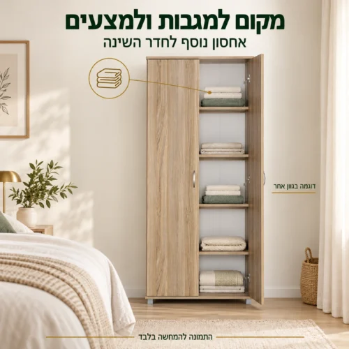 ארון מדפים למגבות ולמצעים בחדר השינה – דוגמה בגוון אחר