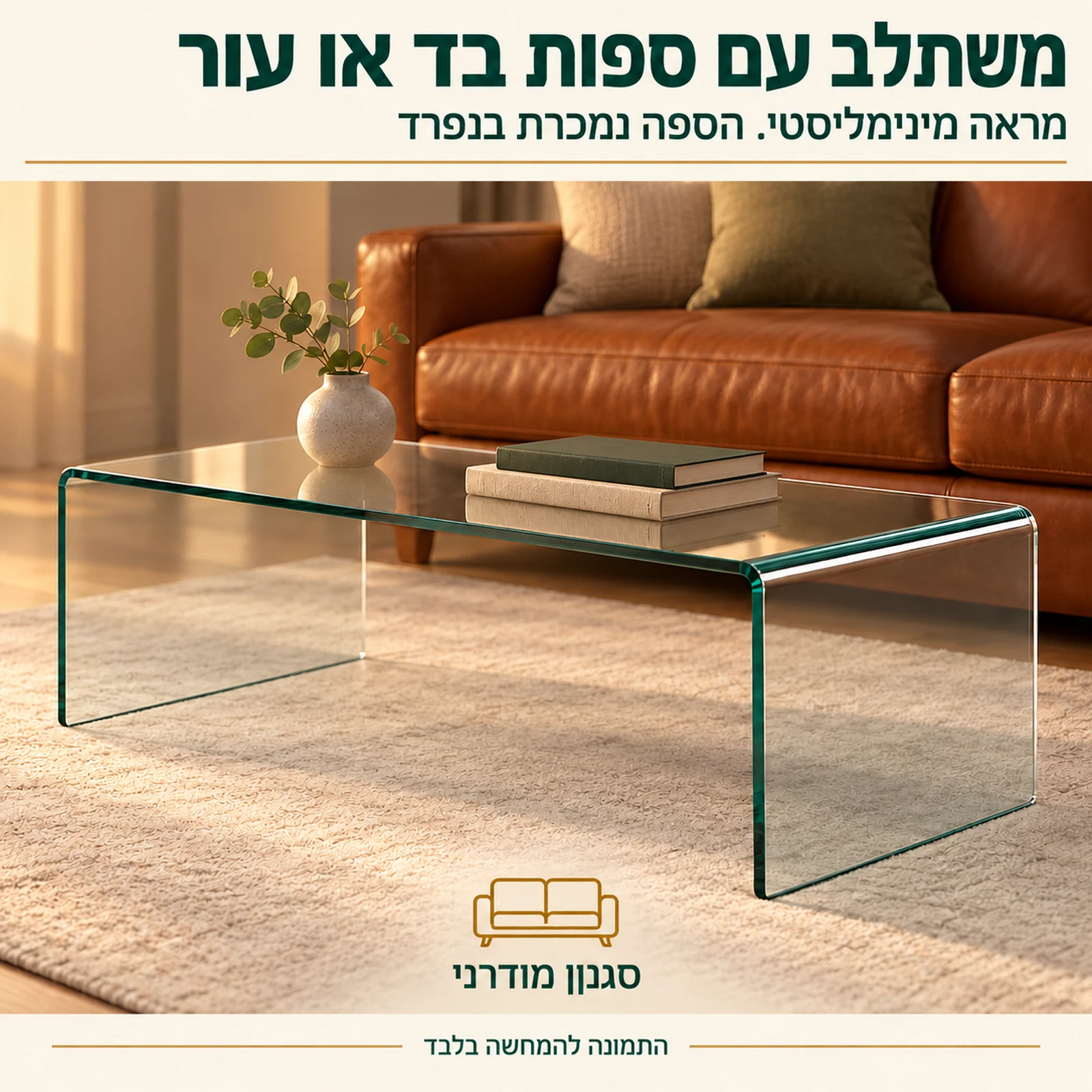 שולחן סלון זכוכית A012 – מראה מינימליסטי שמשתלב עם ספות בד או עור