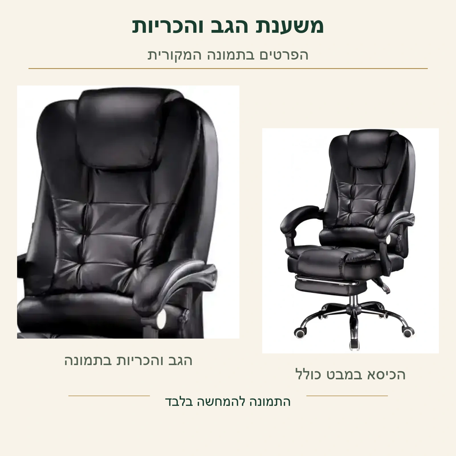 כיסא מנהל Boss – משענת הראש, הגב וכרית הגב התחתון בפרט מקורי לצד הכיסא המלא