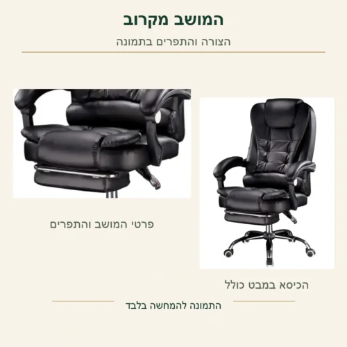 כיסא מנהל Boss – פרטי צורת המושב והתפרים המקוריים לצד הכיסא המלא