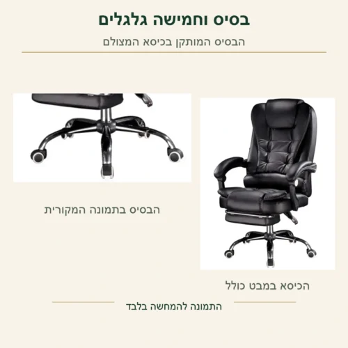 כיסא מנהל Boss – הבסיס המקורי וחמשת הגלגלים בכיסא המצולם, לצד הכיסא המלא