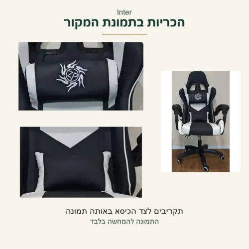 Inter — שתי הכריות בתקריבים מהצילום המקורי לצד הכיסא השלם מאותה תמונה