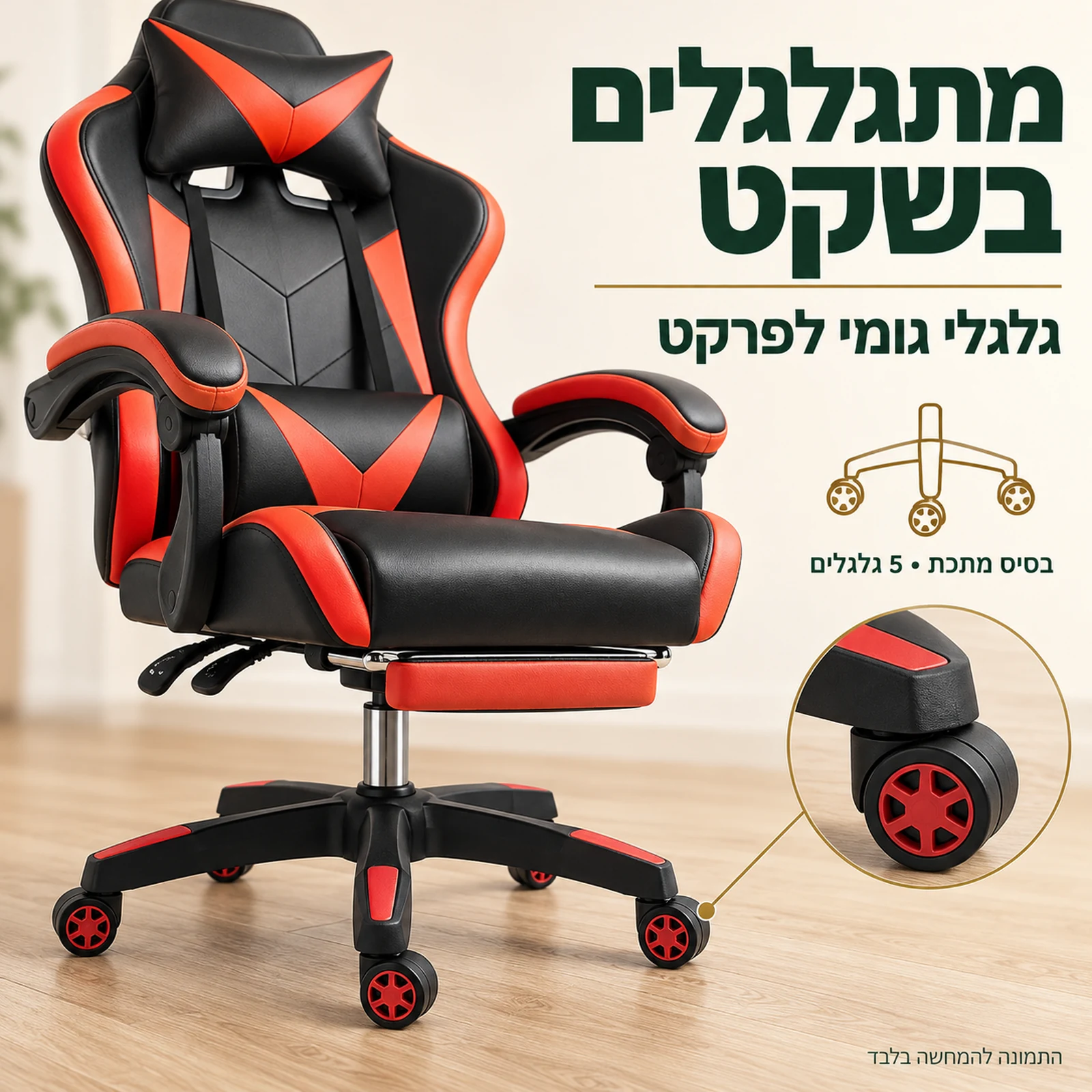 כיסא גיימינג דרגון עם בסיס מתכת וחמישה גלגלי גומי