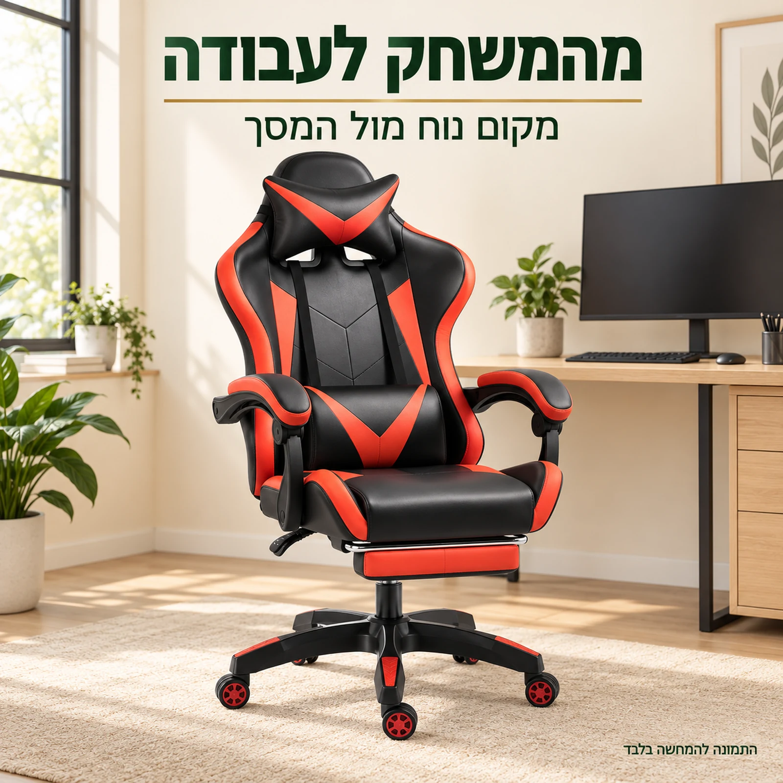 כיסא גיימינג דרגון שחור ואדום בחדר עבודה ביתי
