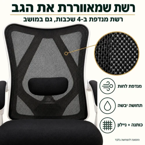 כיסא מחשב ארגו – רשת מנדפת ב-4 שכבות בגב ובמושב