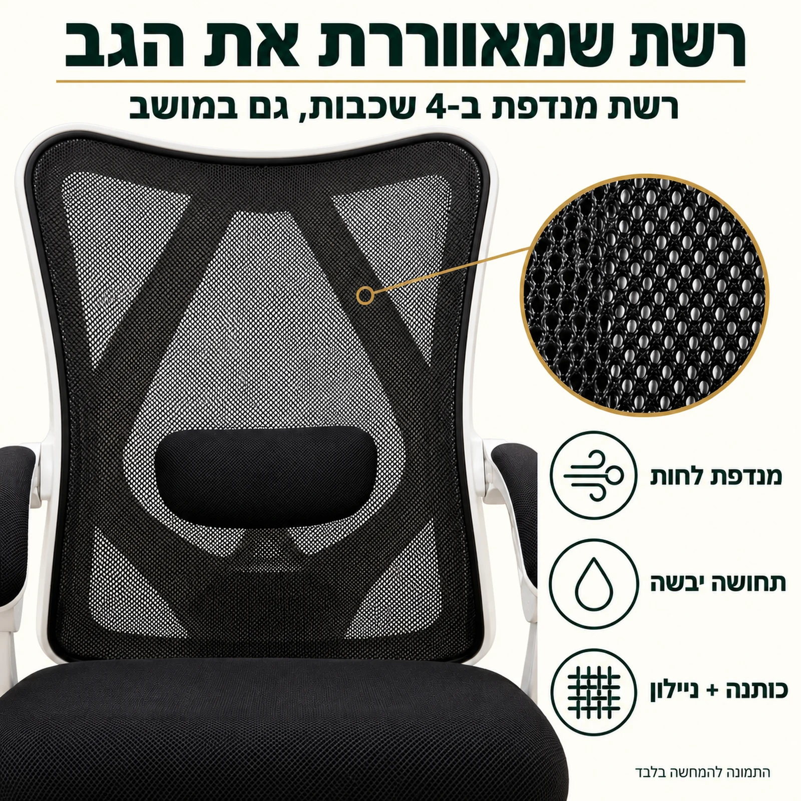 כיסא מחשב ארגו – רשת מנדפת ב-4 שכבות בגב ובמושב