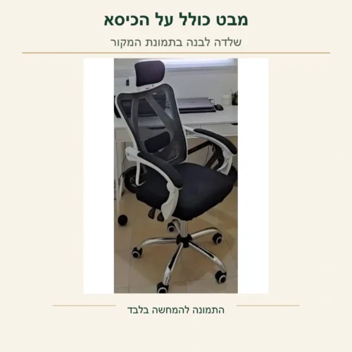 כיסא Ergo – צילום מקורי של הכיסא עם שלדה לבנה במצב זקוף, כפי שמופיע בתמונה