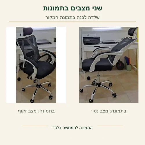 כיסא Ergo – שני מצבים אמיתיים בתמונות המקור של השלדה הלבנה: זקוף ונטוי