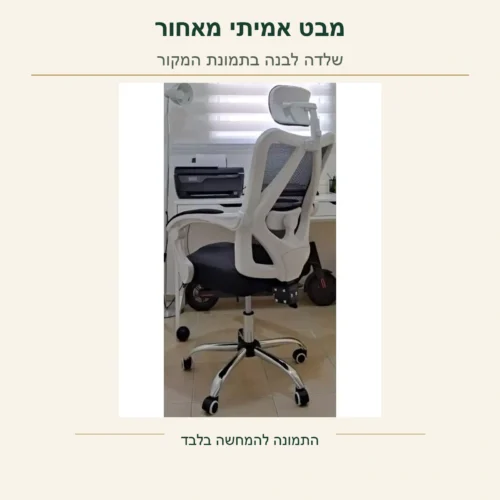 כיסא Ergo – צילום מקורי מאחור של השלדה הלבנה, חיבור משענת הראש ומסגרת המשענת