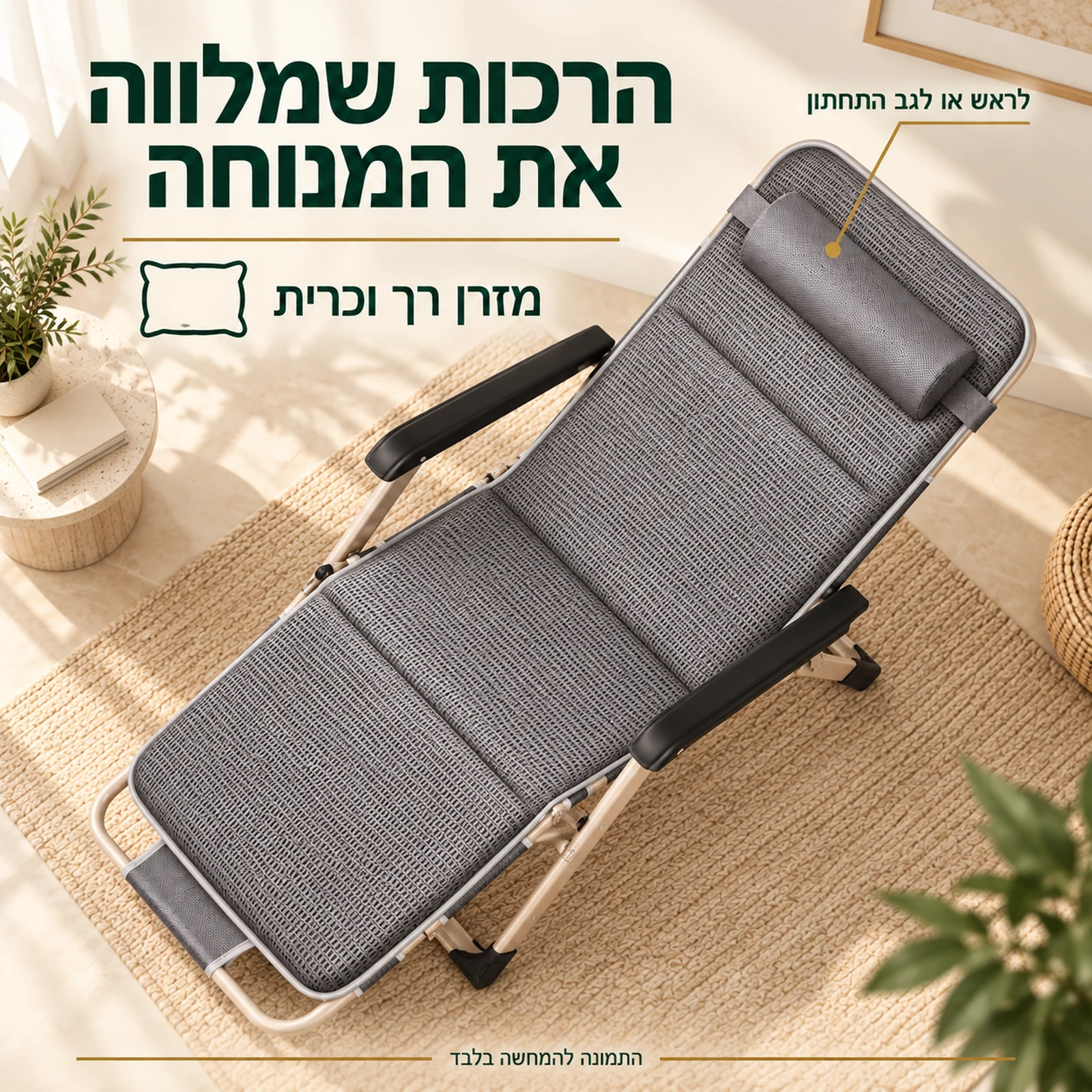 כיסא נוח הולידיי עם מזרן רך וכרית לראש או לגב התחתון