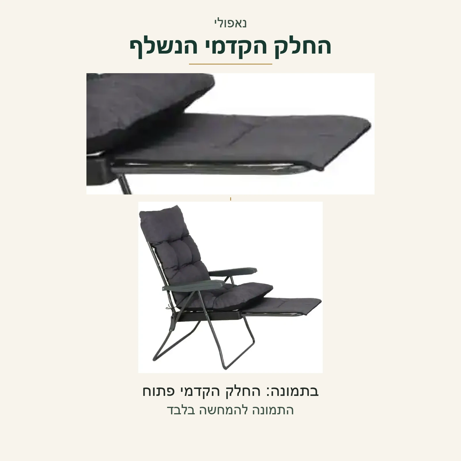 כיסא נוח נאפולי — פרט אמיתי של החלק הקדמי הנשלף לצד הכיסא השלם; החלק הקדמי מוצג פתוח