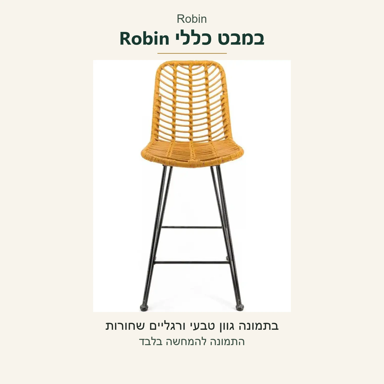 כיסא בר Robin — מבט כללי בתמונה מקורית בגוון טבעי עם רגליים שחורות