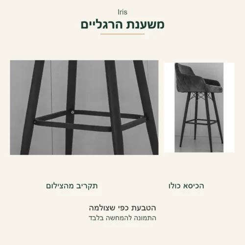 Iris — טבעת משענת הרגליים בתקריב לצד אותו כיסא שלם, ללא שינוי המבנה