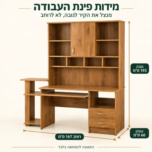 שולחן מחשב עם ספרייה דגם 231 – רוחב 167 ס״מ, גובה 193 ס״מ, עומק 60 ס״מ