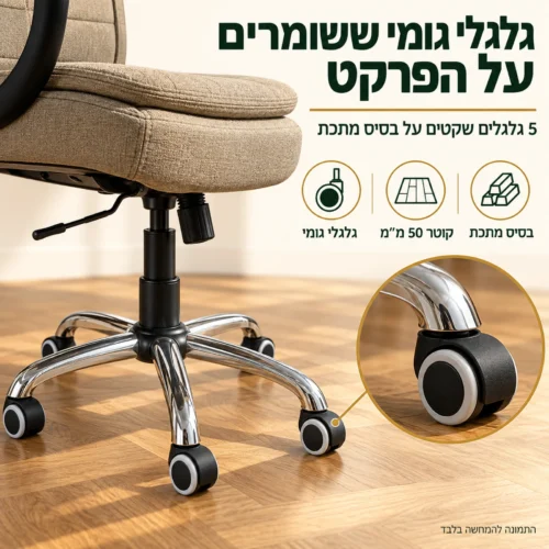 כיסא מנהלים Madonna Cotton – 5 גלגלי גומי שקטים ששומרים על הפרקט ובסיס מתכת