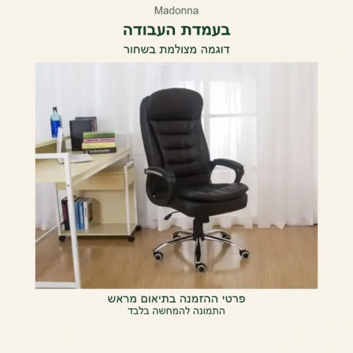 כיסא Madonna — דוגמה מצולמת בשחור בעמדת העבודה, פרטי ההזמנה בתיאום מראש