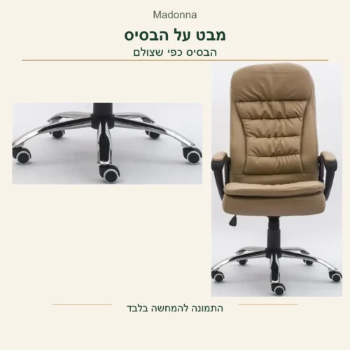 כיסא Madonna — פרט של הבסיס והגלגלים בצילום המקורי, לצד אותו כיסא שלם