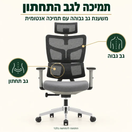כיסא משרד אורטופדי Minister – משענת גב גבוהה עם תמיכה אנטומית לגב התחתון