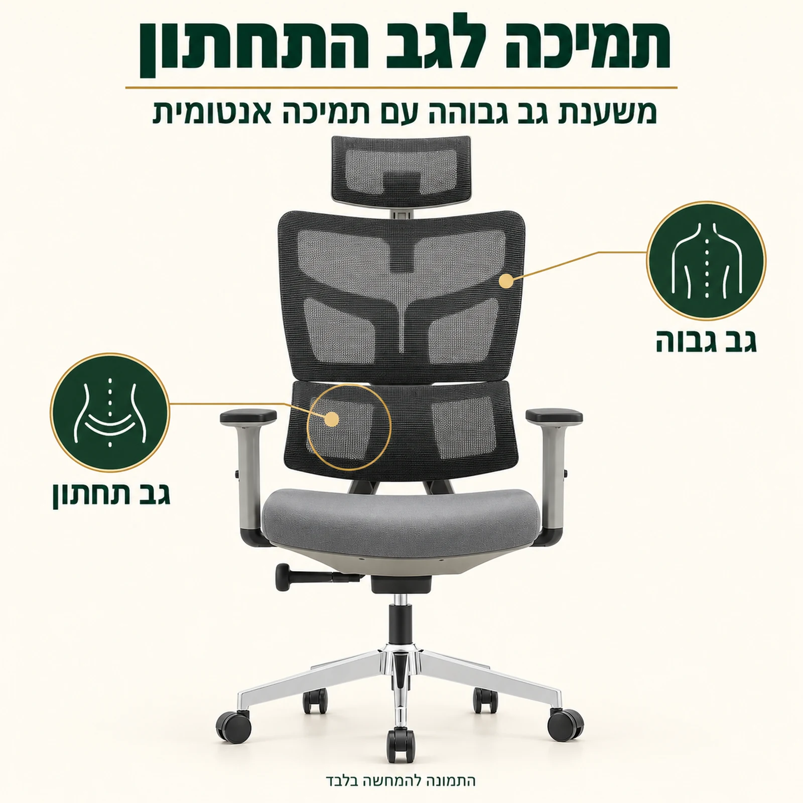 כיסא משרד אורטופדי Minister – משענת גב גבוהה עם תמיכה אנטומית לגב התחתון