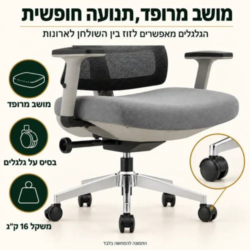 כיסא משרד אורטופדי Minister – מושב מרופד ובסיס על גלגלים לתנועה חופשית