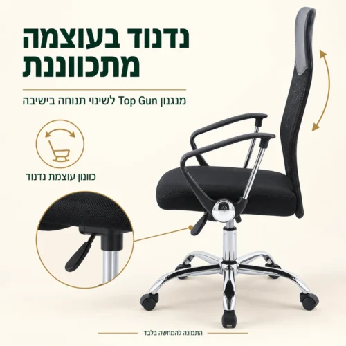 כסא מחשב רשת Waltz – מנגנון Top Gun לכוונון עוצמת הנדנוד
