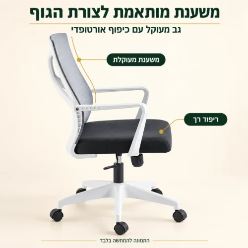 כיסא מחשב קיזומבה – משענת מעוקלת עם כיפוף אורטופדי במבט מהצד