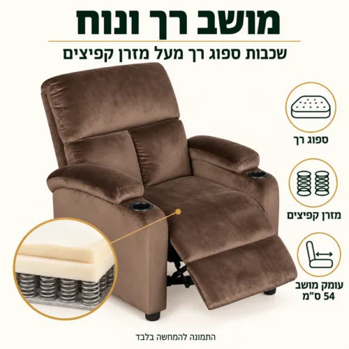 כורסא טלוויזיה Homeyak 2 עם מושב משכבות ספוג רך מעל מזרן קפיצים