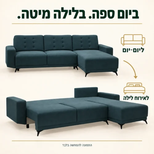 ספה פינתית Selena במצב ישיבה ובמצב פתוח למיטה
