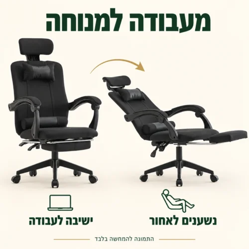 כיסא עבודה שחור Programmer 2 במצב ישיבה ובמצב הטיה לאחור
