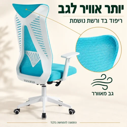 כיסא משרד Manager 2 בגוון כחול עם ריפוד בד ורשת נושמת