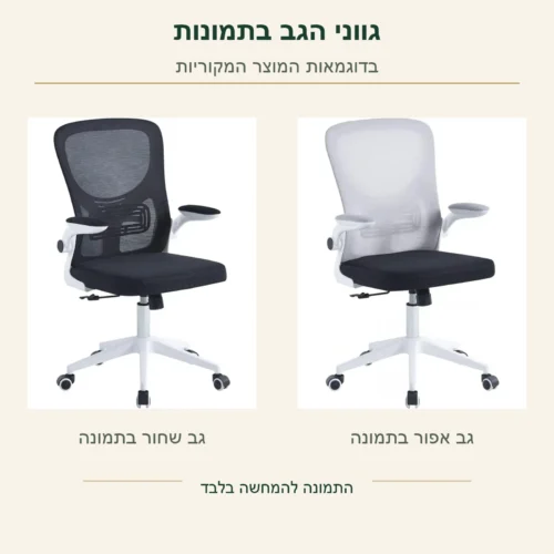 כיסא עבודה עם שלד לבן – דוגמאות מקוריות של משענת שחורה ואפורה; הגוונים בתמונות