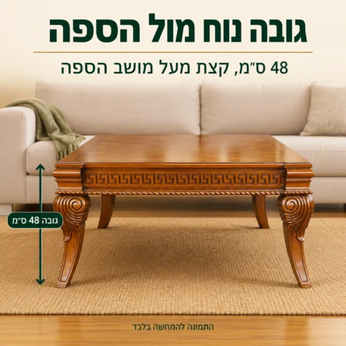 שולחן קפה מעץ B0702 בגובה 48 ס״מ, קצת מעל מושב הספה