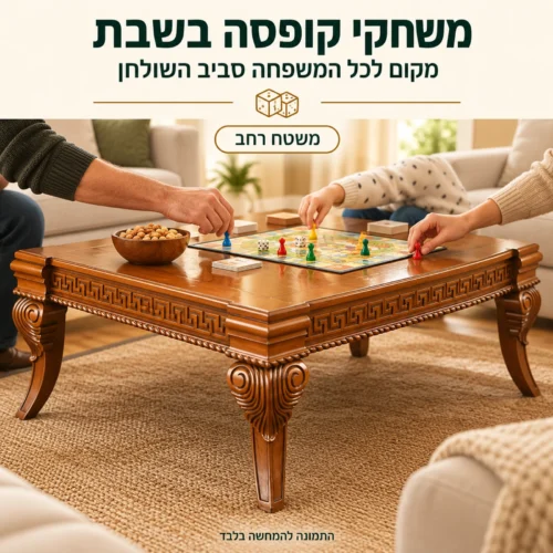 שולחן קפה מעץ B0702 – משטח רחב למשחקי קופסה עם כל המשפחה