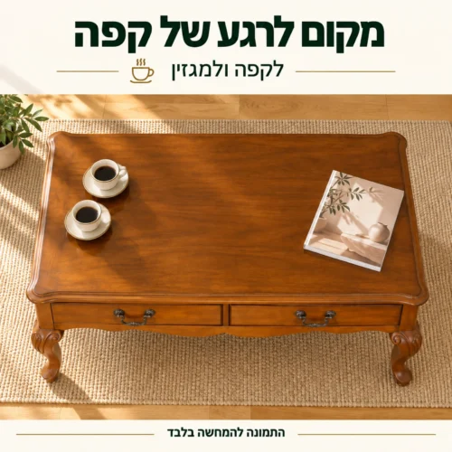 שולחן קפה עם משטח עץ לקפה ולמגזין בסלון