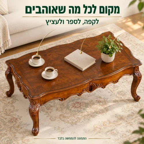 שולחן קפה עם משטח רחב לקפה, לספר ולעציץ