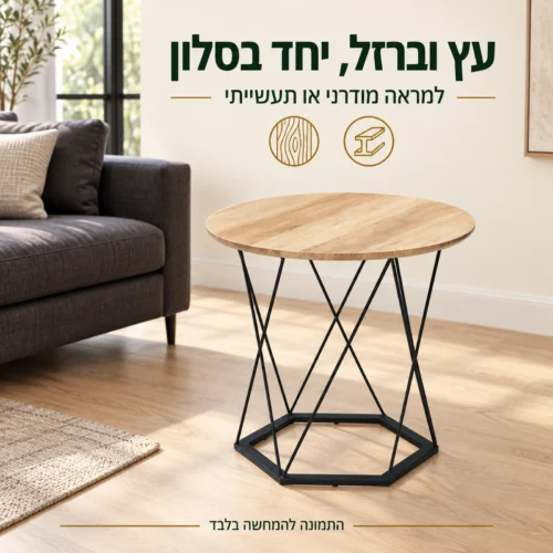 שולחן עץ וברזל שחור בסלון מודרני