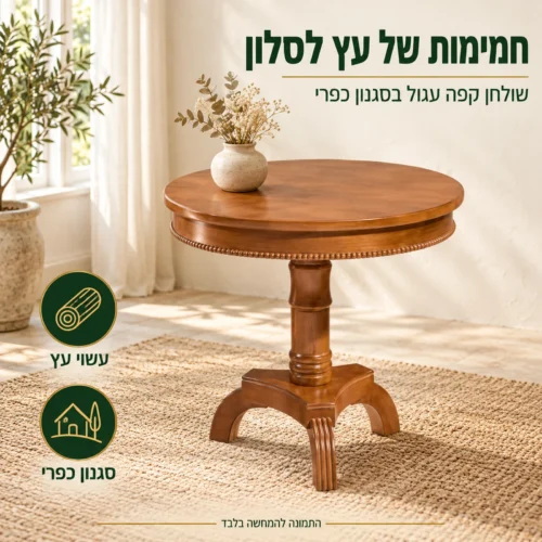 שולחן קפה עגול מעץ B05 בסגנון כפרי בסלון