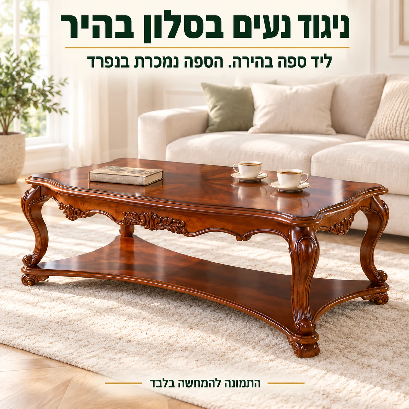 שולחן קפה מעץ HSC1607 בסלון בהיר – ניגוד נעים לספה בהירה