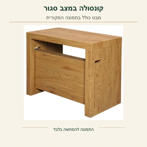 שולחן קונסולה Sonoma – המוצר האמיתי במצב סגור, בגימור אלון סונומה בהיר