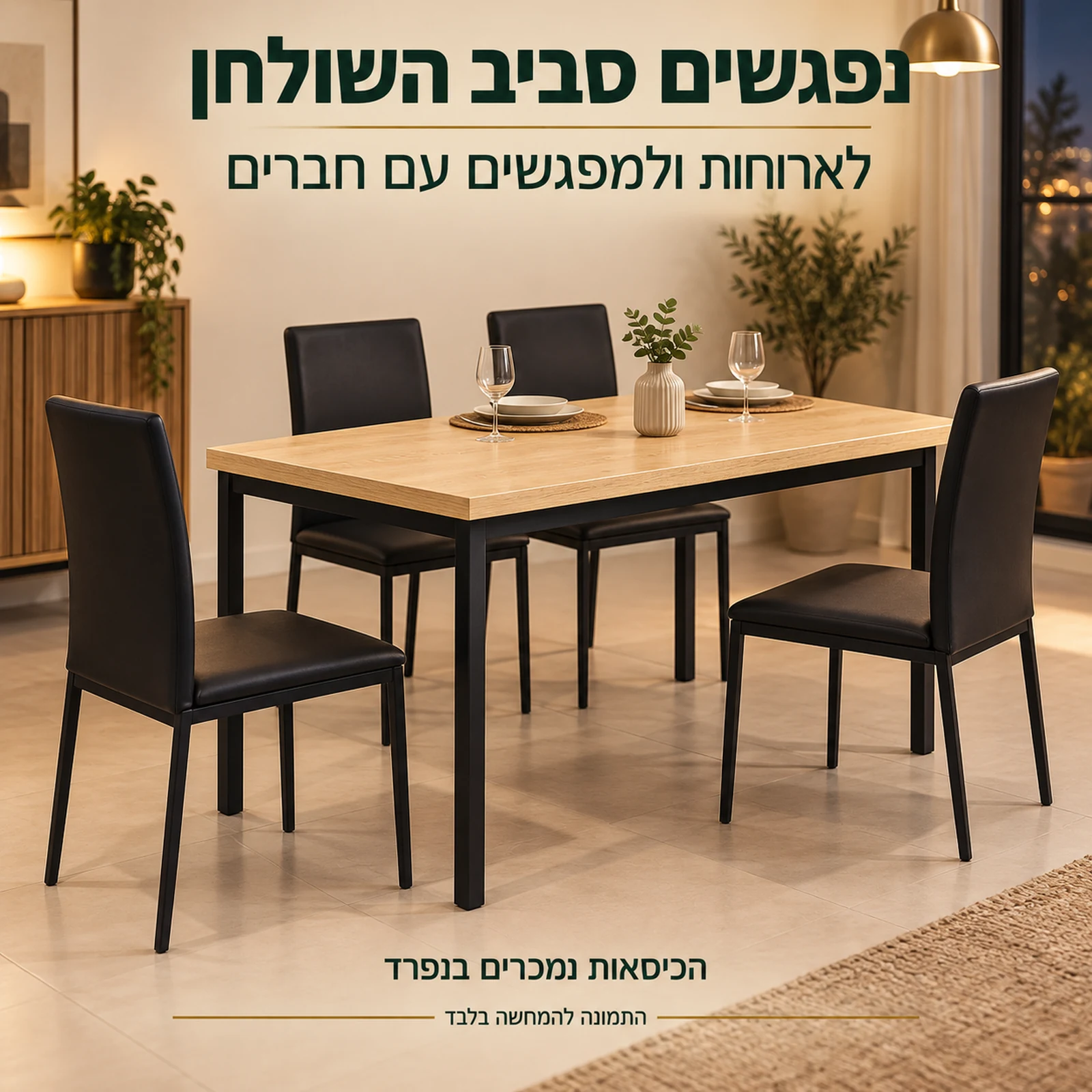 שולחן אוכל בגוון עץ בהיר בבית – לארוחות ולמפגשים