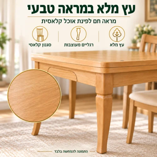 שולחן אוכל נפתח דגם 139 – פרט עץ מלא ורגל מעוצבת