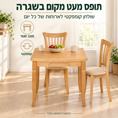 שולחן אוכל נפתח דגם 139 במצב סגור בפינת אוכל קטנה