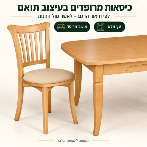 שולחן אוכל נפתח דגם 139 עם כיסא מרופד מעץ מלא בעיצוב תואם