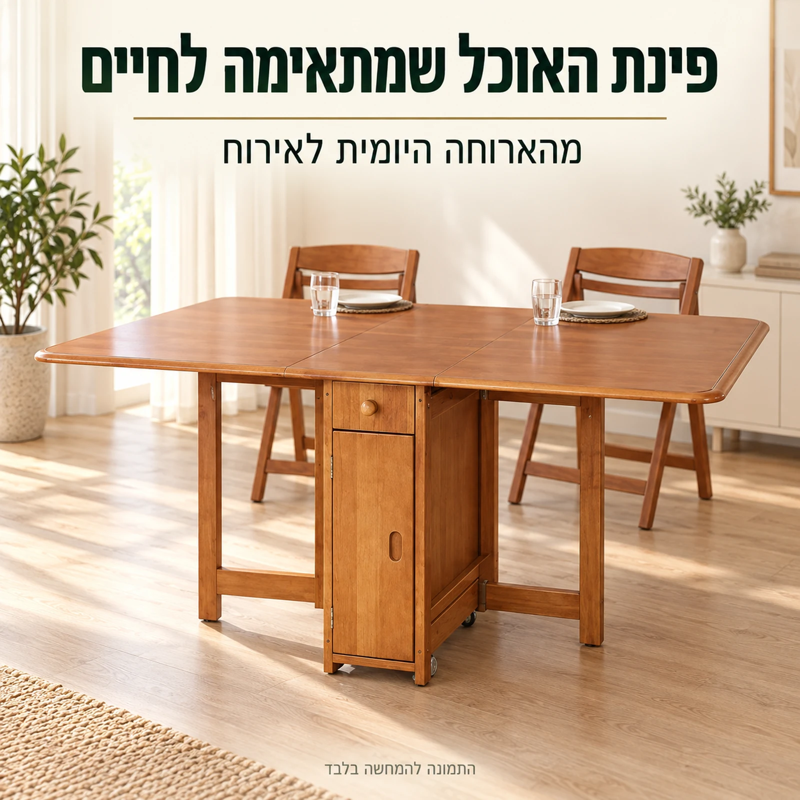 שולחן אוכל פתוח בפינת אוכל ביתית עם כיסאות להמחשה